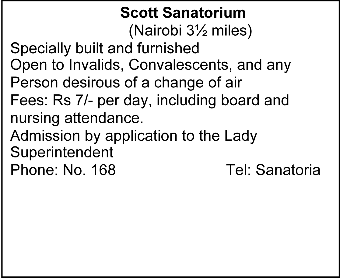 advert for scott sanatorium